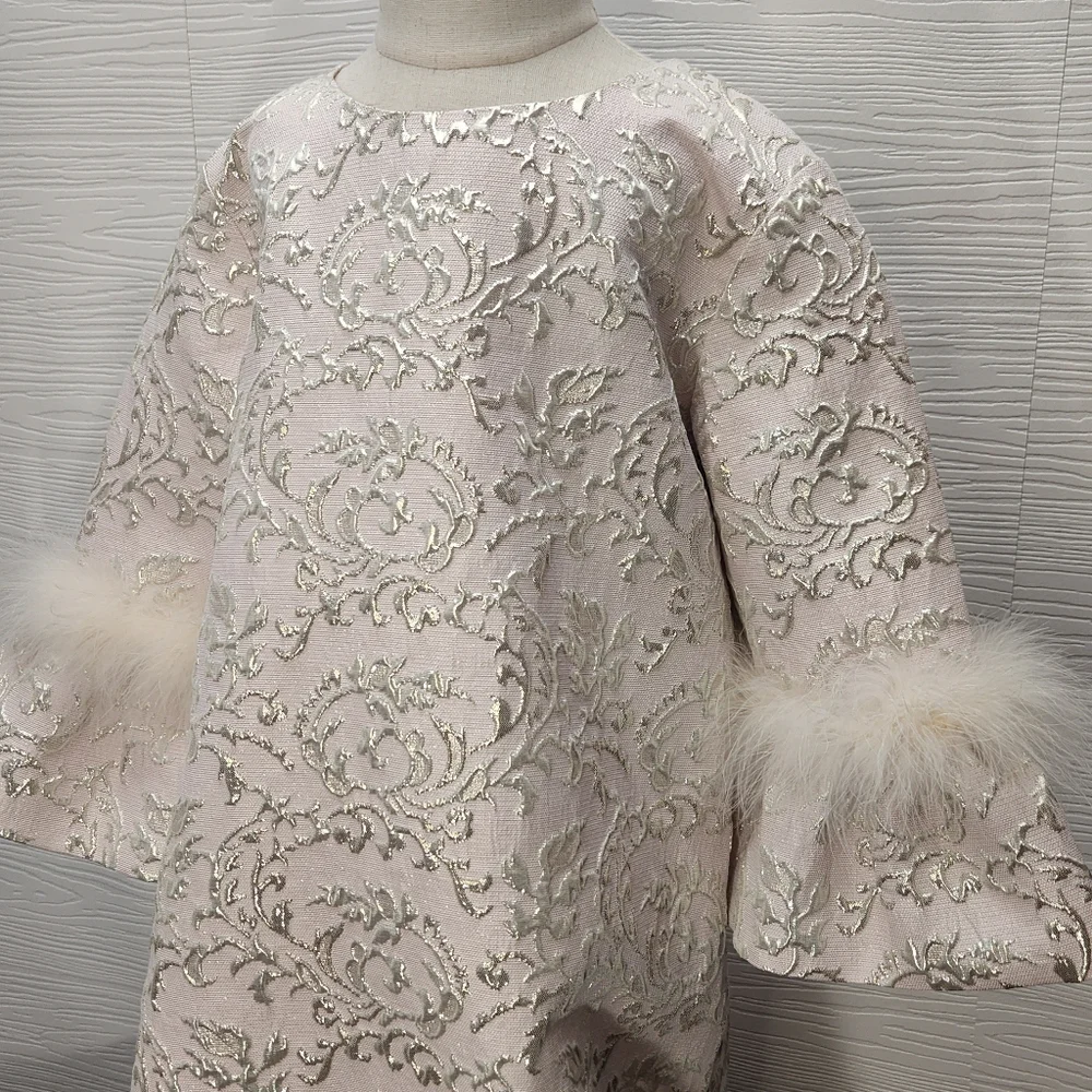 Halabaloo Dress Bell Sleeves Faux Fur Light Pink Silver Detail Read Description